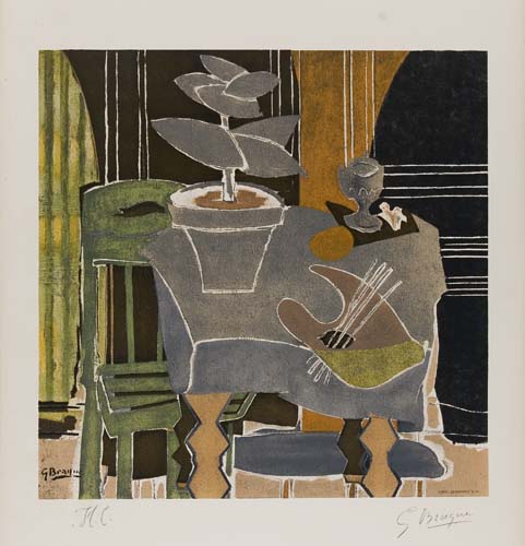 Appraisal: GEORGES BRAQUE after Nature morte la palette Color lithograph on