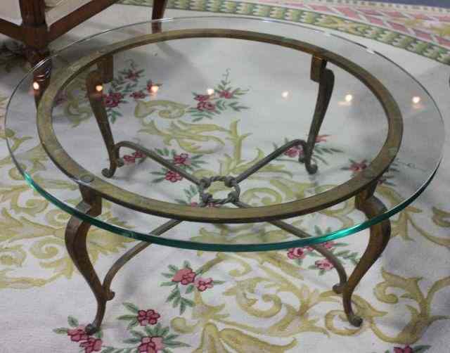 Appraisal: Midcentury Gilded Iron Coffee Table With plate glass top From