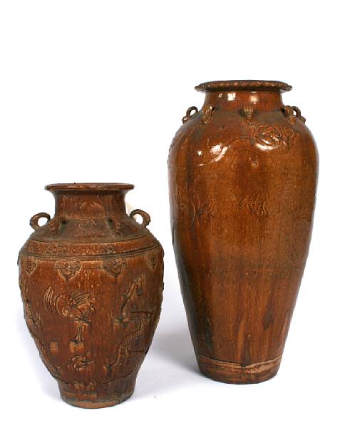 Appraisal: Two Chinese trade glazed jars height of tallest in diameter