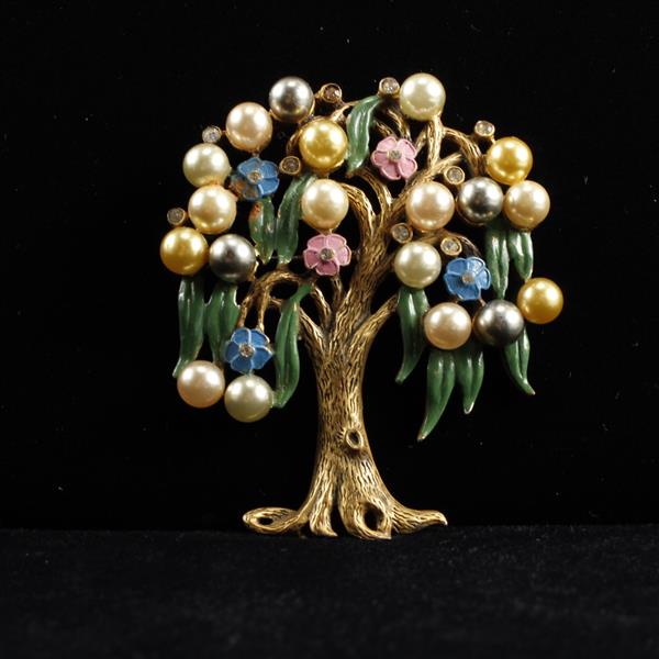 Appraisal: Vintage s gold tone jeweled colorful weeping willow tree pin