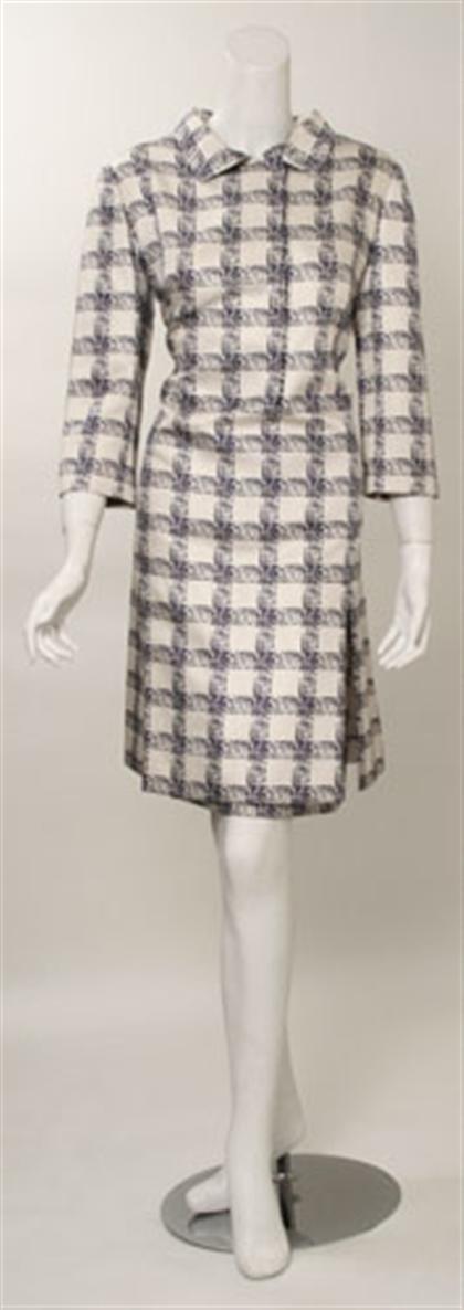 Appraisal: Givenchy couture white and navy silk tunic dress s Silk