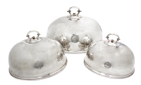 Appraisal: Sale Lot A Set of Three Silver-Plate Cloches albert henry