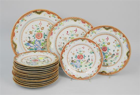 Appraisal: FOURTEEN CHINESE EXPORT PLATES and FOUR SERVING PLATTERS with exotic