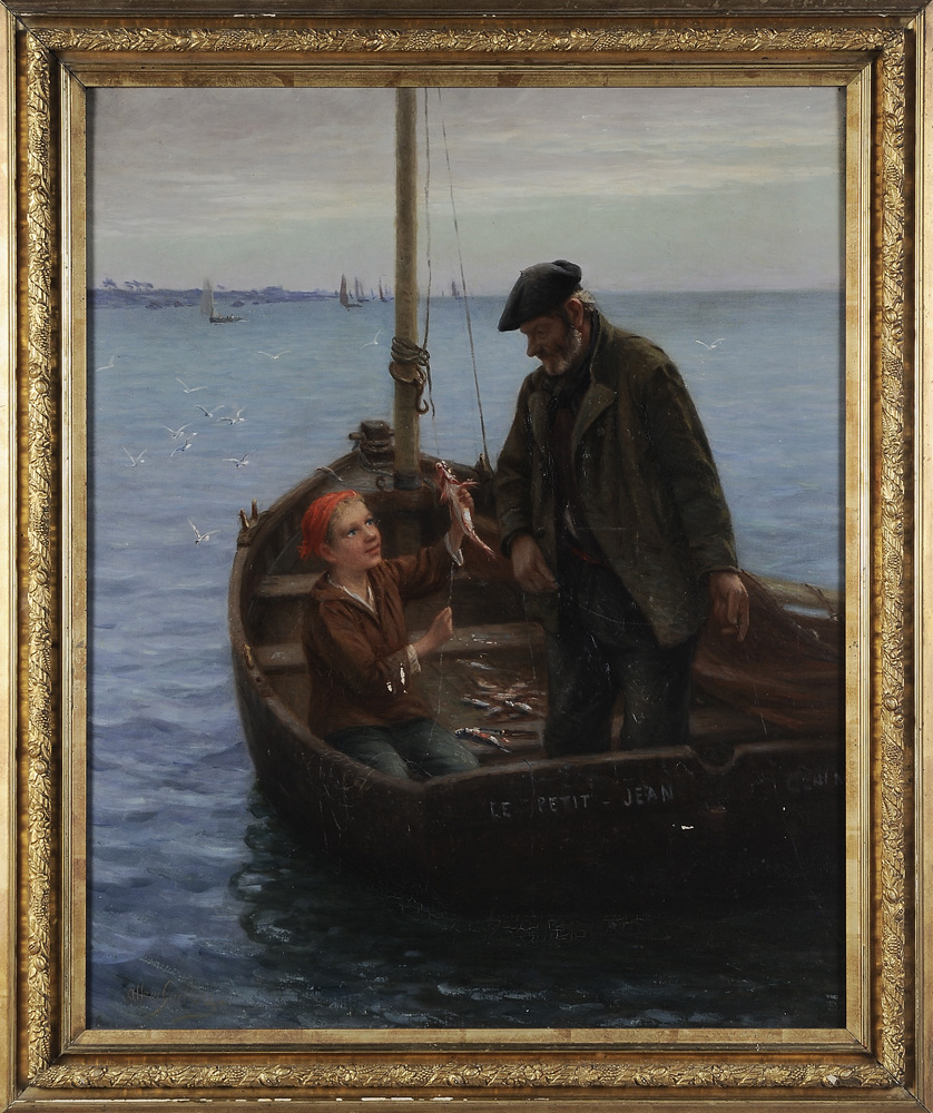 Appraisal: Alfred Guillou French - Boy and Older Man Fishing in