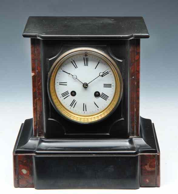 Appraisal: A TH CENTURY FRENCH POLISHED SLATE AND MARBLE MANTEL CLOCK