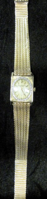 Appraisal: Lady's karat yellow gold and diamond wristwatch Jules Jurgenson Rectangular