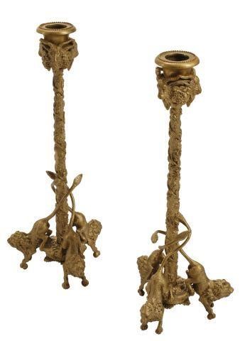 Appraisal: pair Bronze dore candlesticks in the manner of Christophe Fratin