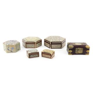 Appraisal: Grouping of Six Vintage Jewelry Boxes Normal wear and rubbing