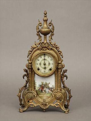 Appraisal: Louis XIV-Style Gilt-Metal and Porcelain Mantel Clock Marked New Haven