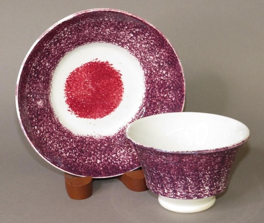 Appraisal: PURPLE SPATTER BULL'S EYE DOT PATTERN CUP SAUCERca purple spatter