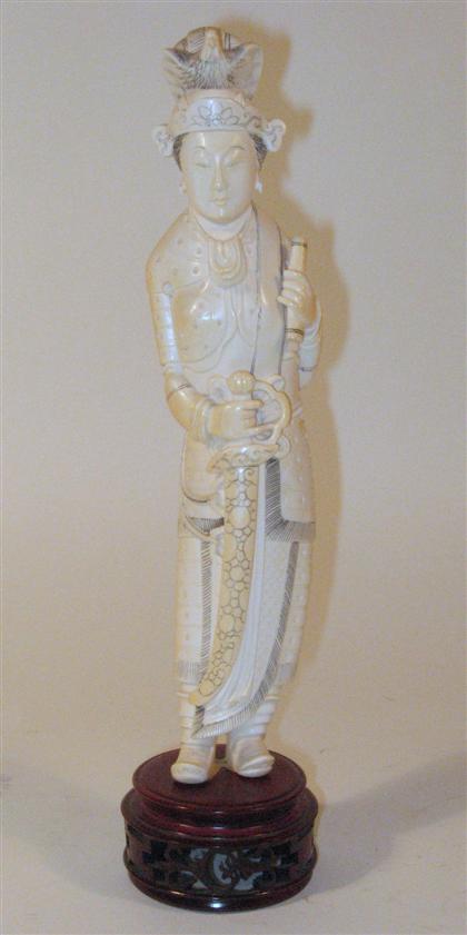 Appraisal: Chinese carved elephant ivory warrior maidenlate qing dynasty