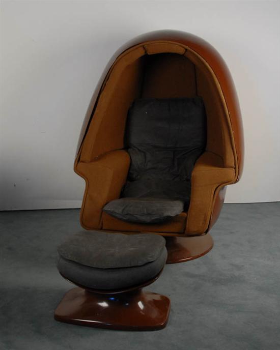 Appraisal: s Fiberglass Egg Chair with Ottoman original upholstery speakers