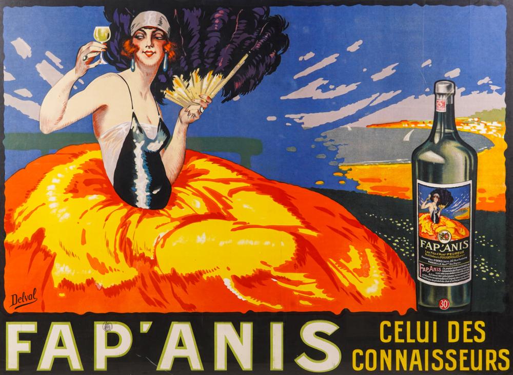 Appraisal: DELVAL FAP' ANIS FRENCH ADVERTISING POSTERcolor lithograph poster framed under