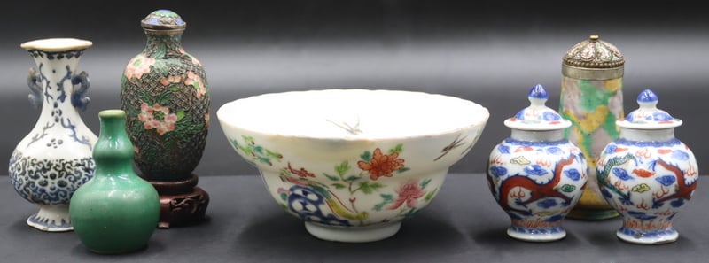 Appraisal: COLLECTION OF CHINESE CABINET ITEMS Includes a pair of Chinese