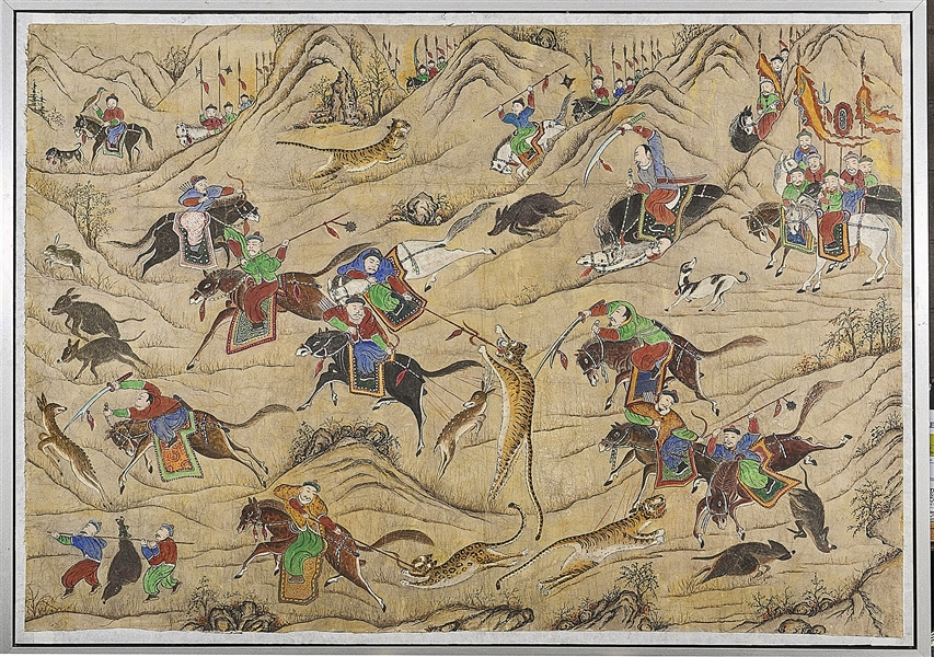 Appraisal: Large Korean folk painting on paper depicting a hunting scene