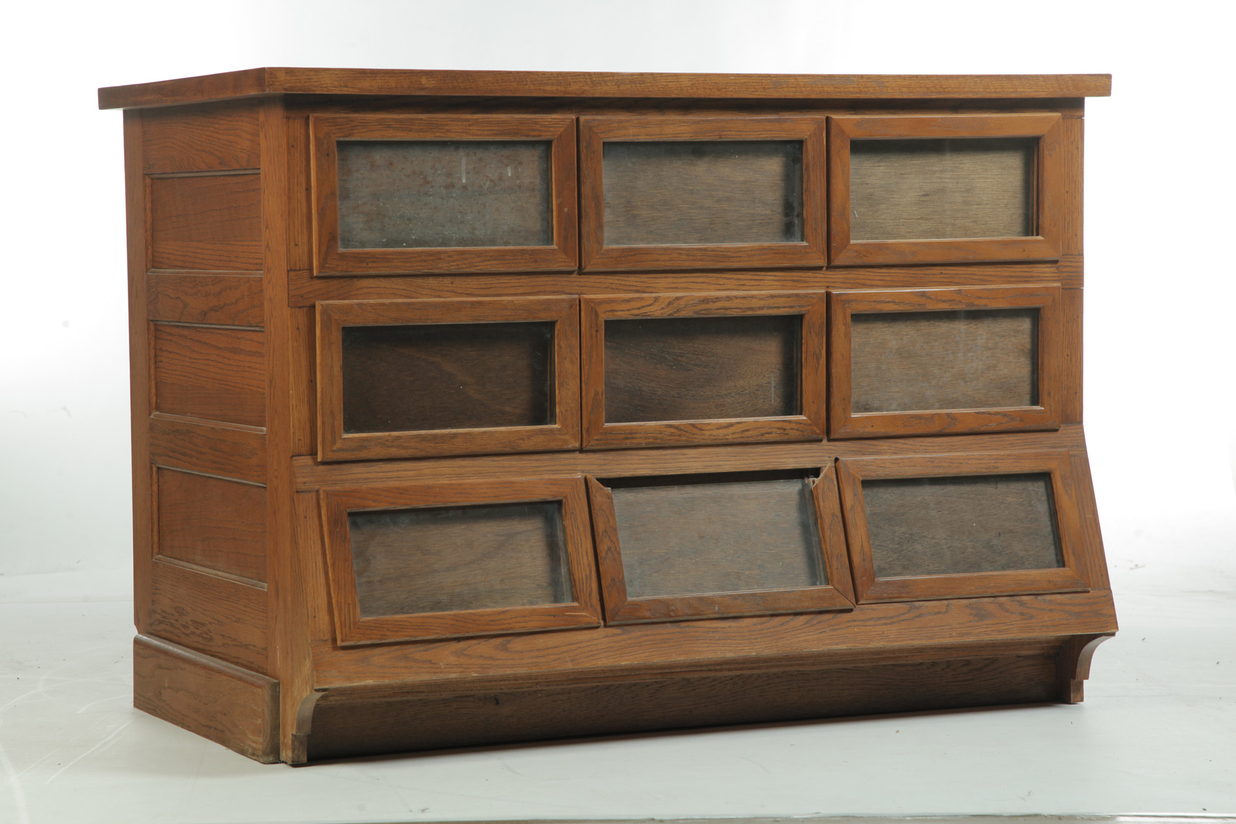 Appraisal: SEED DISPLAY COUNTER American st quarter- th century oak Nine