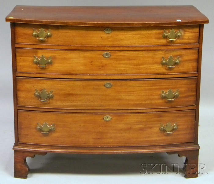 Appraisal: Federal Inlaid Mahogany Bowfront Four-Drawer Chest replaced base ht wd