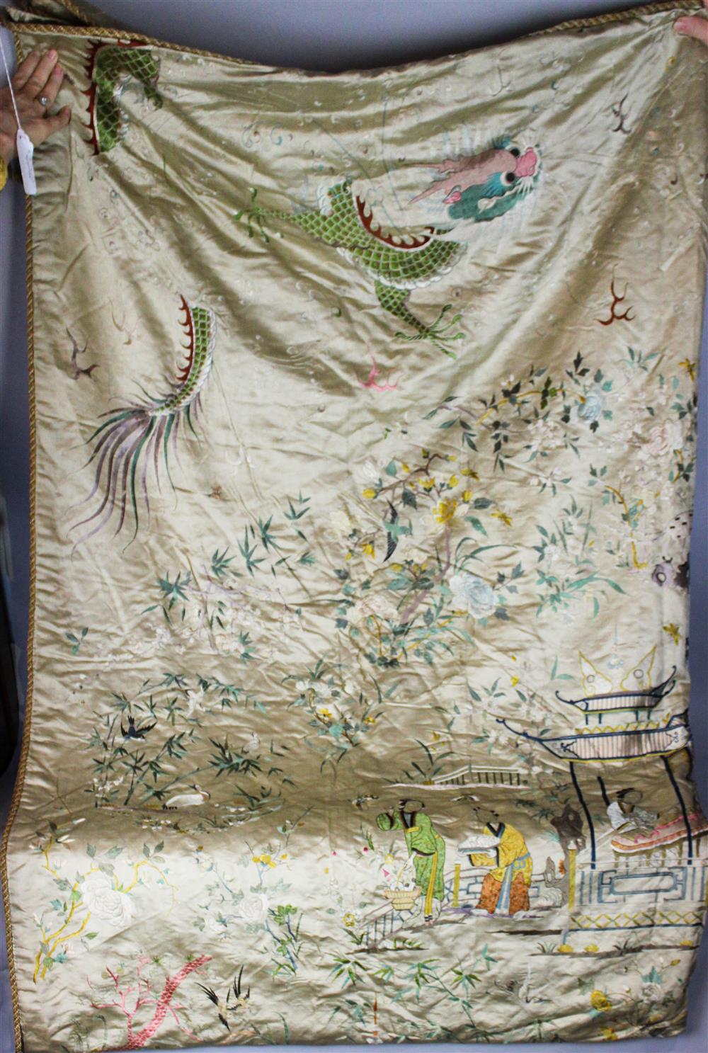 Appraisal: LATE TH EARLY TH C LARGE CHINESE SILK EMBROIDERY ON