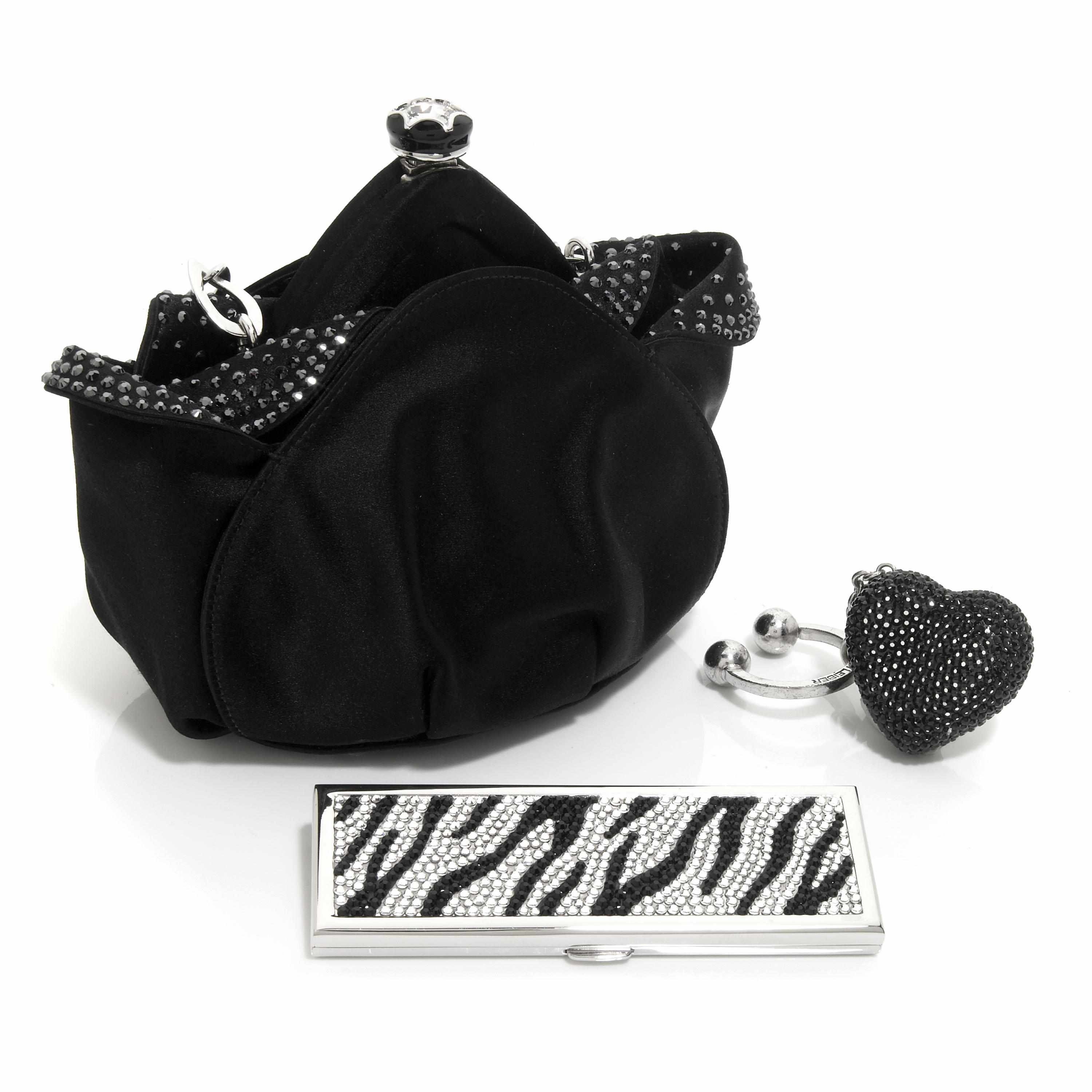 Appraisal: A black satin and crystal tulip purse together with a