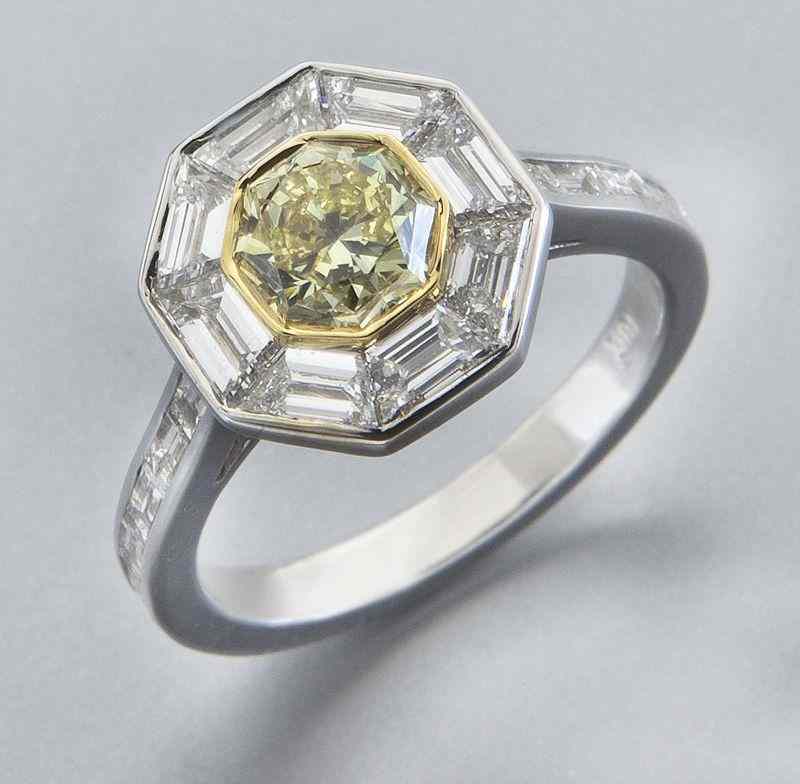 Appraisal: K gold fancy intense yellow diamond GIA ringfeaturing a Flanders