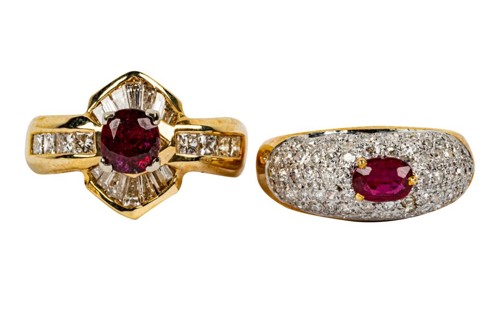 Appraisal: TWO KARAT GOLD DIAMOND RUBY RINGSthe band style ring containing