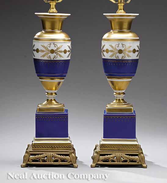 Appraisal: A Pair of Empire-Style Gilt-Decorated and Cobalt Porcelain Table Lamps