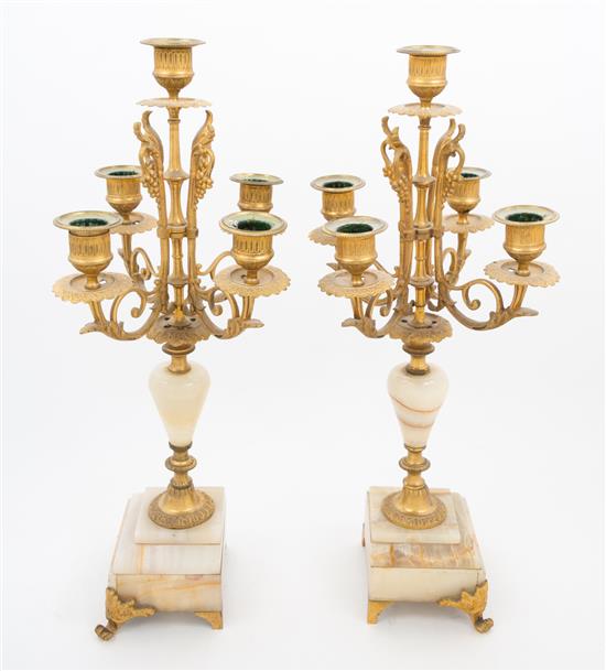 Appraisal: Sale Lot A Pair of Gilt Bronze and Onyx Five-Light