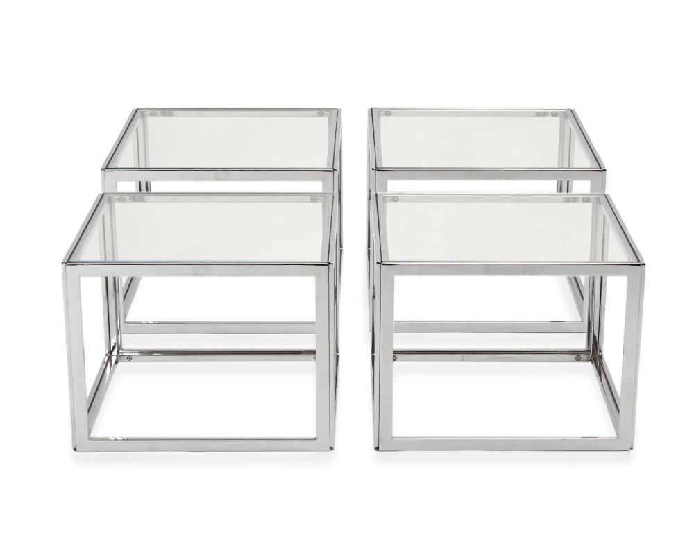 Appraisal: A set of chrome and glass cube coffee tables st