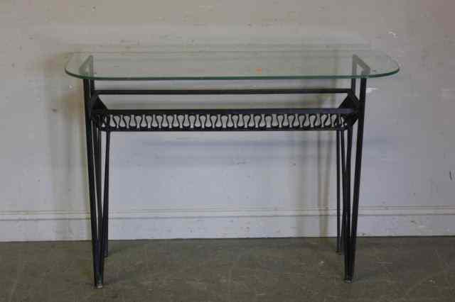 Appraisal: Midcentury Iron Glass Console From a Larchmont NY estate Dimensions