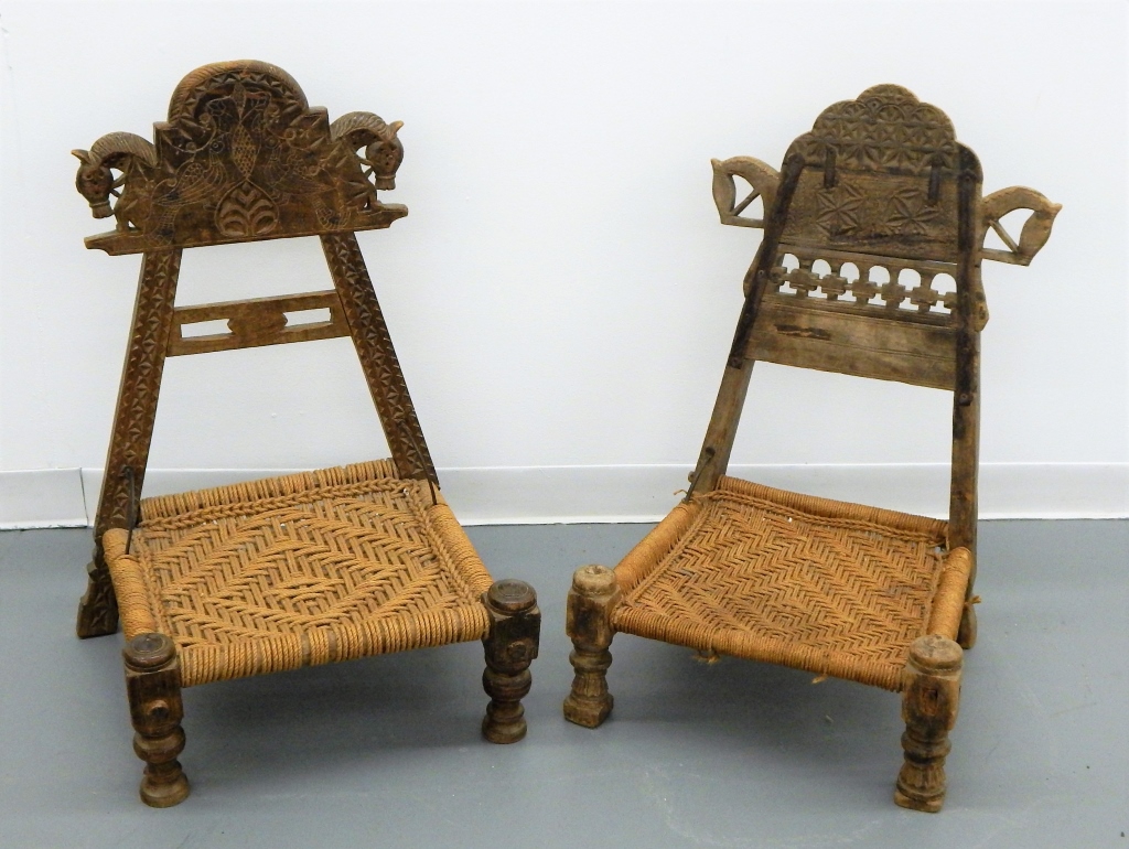 Appraisal: MIDDLE EASTERN INDIAN CARVED WOOD PUNJABI CHAIRS Middle East Early