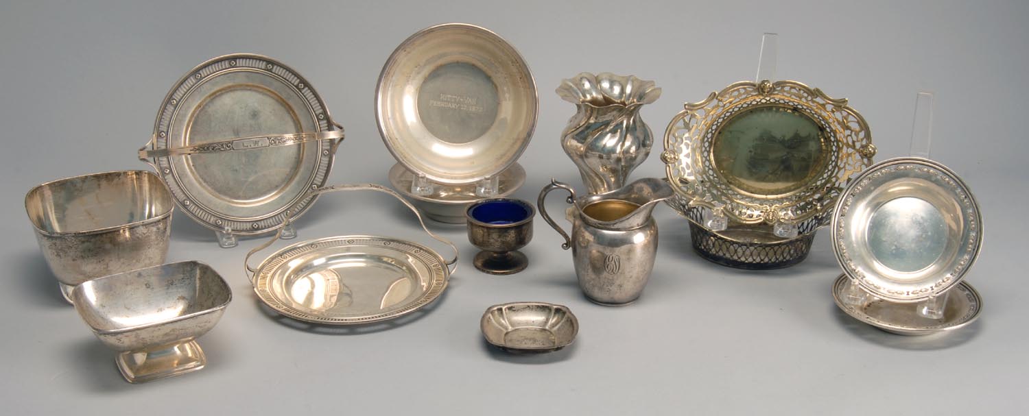 Appraisal: FOURTEEN PIECES OF STERLING SILVER AND SILVER PLATED HOLLOWWARE By