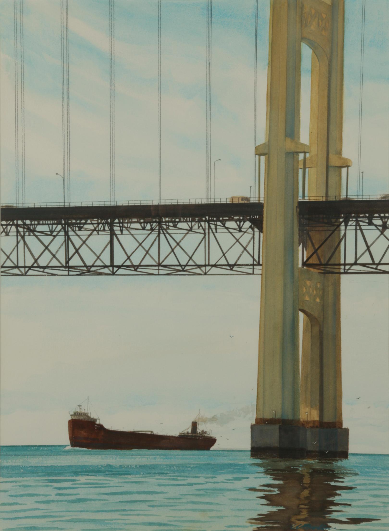 Appraisal: WILLIAM BODINE 'MACKINAC BRIDGE' WATERCOLOR William Bodine American th c