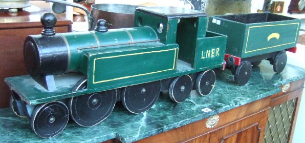 Appraisal: A scrath built wooden toy Locomotive and tender early th