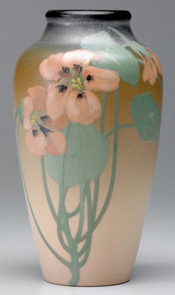 Appraisal: ROOKWOOD Vellum vase painted by Sara Sax with nasturtium Flame