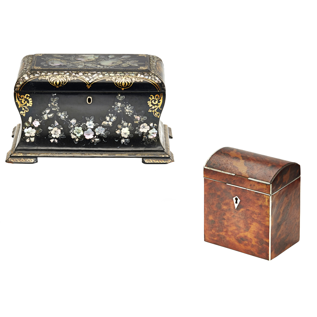 Appraisal: YSMALL REGENCY TORTOISESHELL TEA CADDY EARLY TH CENTURY with ivory