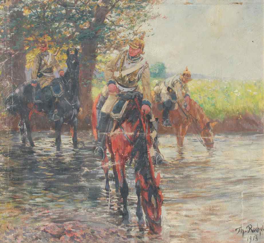 Appraisal: ROCHOLL Theodor German - Soldiers on Horseback Crossing a Stream