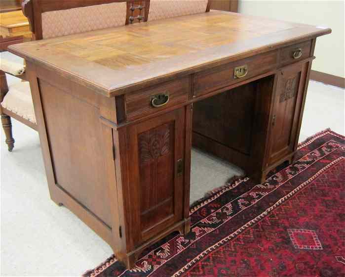 Appraisal: DOUBLE PEDESTAL PARQUET-TOP DESK Belgian c having a rectangular oak