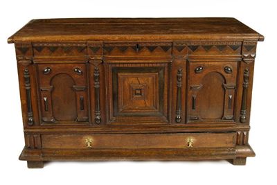 Appraisal: A Charles II oak chest with moulded panel front and