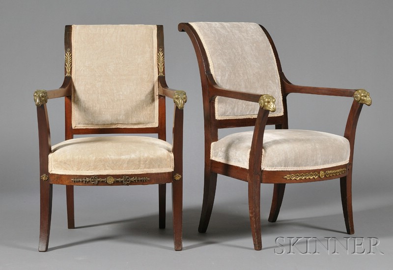 Appraisal: Two Similar Empire Revival Bronze-mounted Mahogany Open Armchairs th century