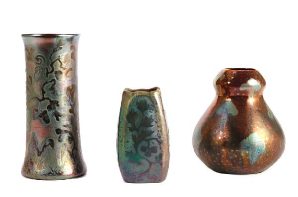 Appraisal: Three Weller Sicard luster glazed vases early th century comprising