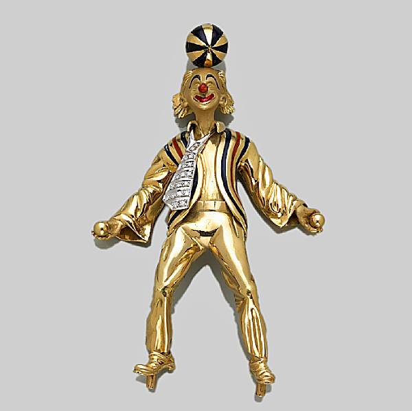 Appraisal: An enamel and diamond clown figurine Italy mounted in eighteen