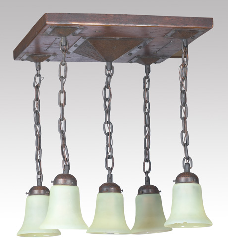 Appraisal: GUSTAV STICKLEY Chandelier with five lantern drops fastened with riveted