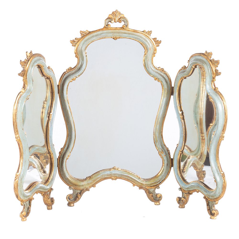 Appraisal: Louis XV Style Painted Wood Dressing Mirror th century tri-fold