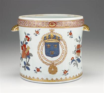 Appraisal: Samson porcelain armorial wine cooler th century Cylindrical painted with