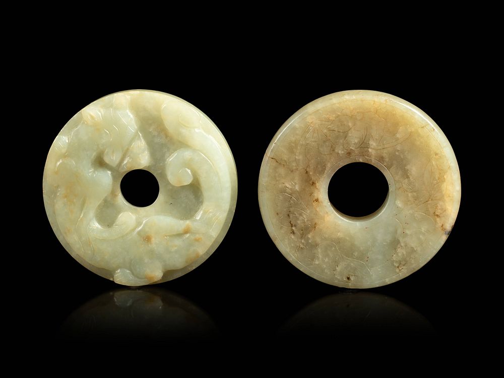 Appraisal: Two Celadon Jade Bi Disks Diameter of larger in cm