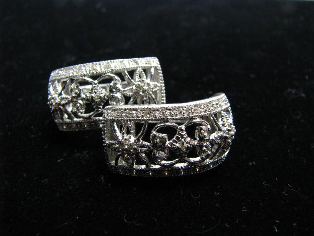 Appraisal: Pair K White Gold Reticulated Open Lattice Design Diamond Earrings