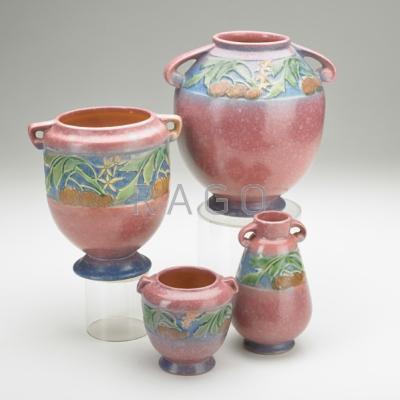 Appraisal: ROSEVILLE Four Pink Baneda vases One marked Largest x Condition