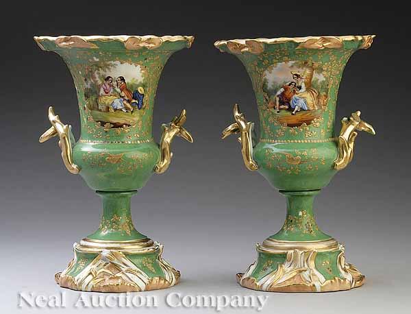 Appraisal: A Good Pair of Paris Porcelain Campagna-Form Urns c in