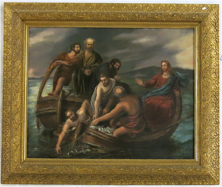 Appraisal: OIL ON CANVAS MIRACULOUS CATCH OF FISH or Jesus Calls