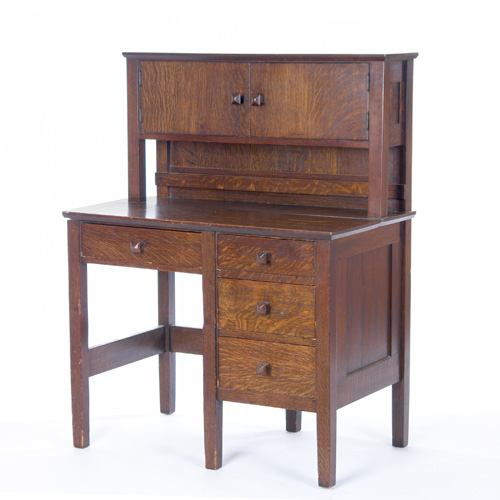 Appraisal: GUSTAV STICKLEY Secretary's desk with two cabinet doors over a